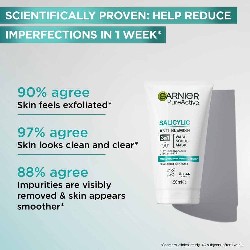 Garnier Pure Active Salicylic Anti-Imperfection Clay 3 in1 Wash Scrub Mask