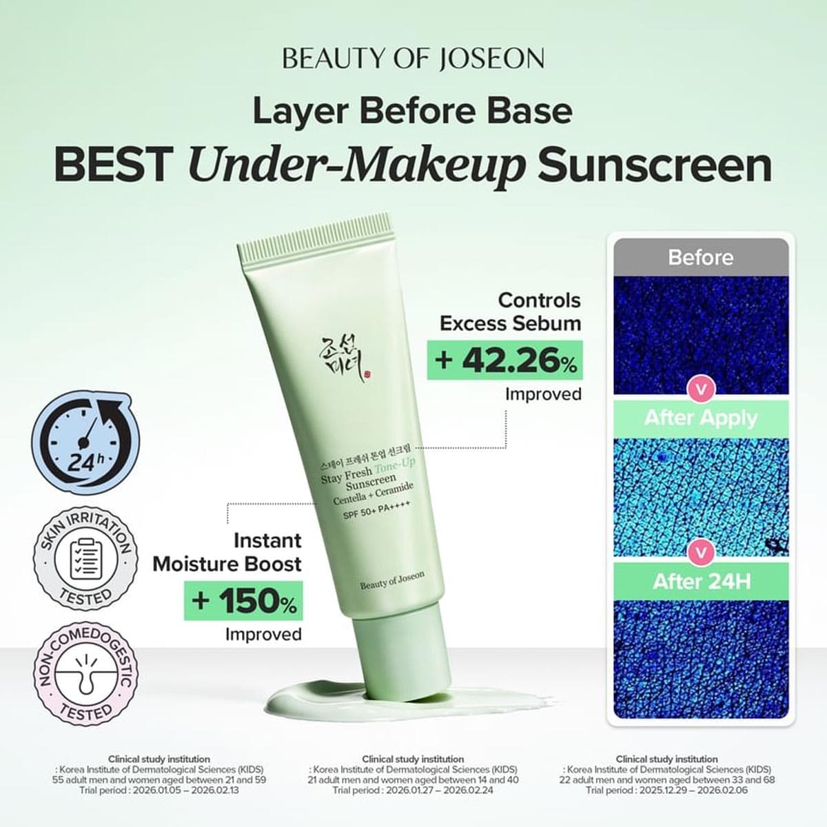 Beauty of Joseon Stay Fresh Tone-Up Green Sunscreen SPF50+ PA++++