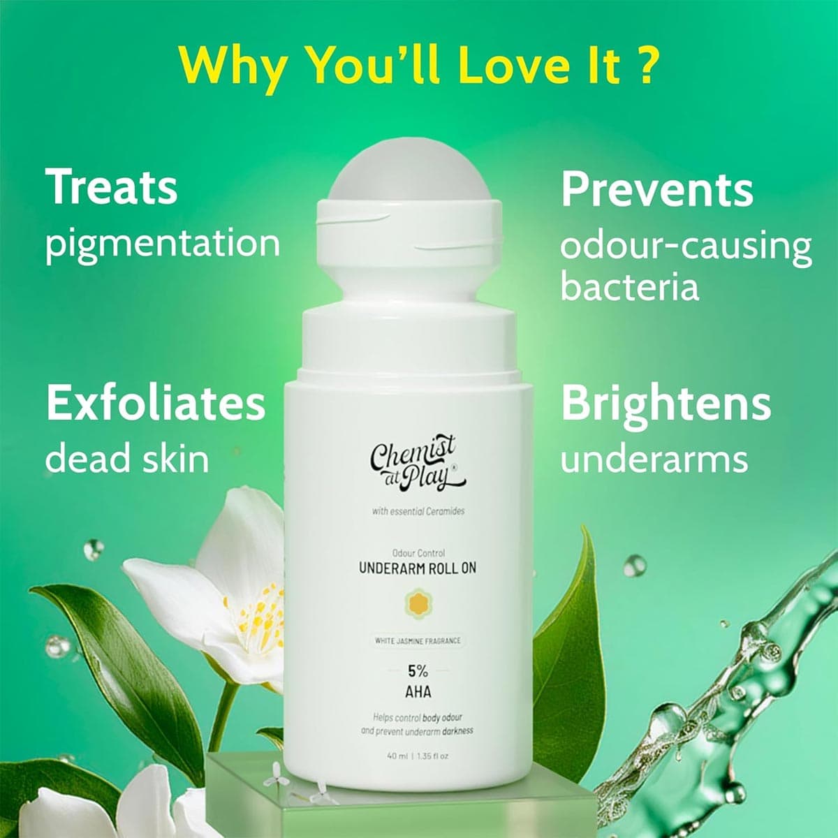 Chemist at Play 5% AHAs + Vitamin C White Jasmine Fragrance Underarm Roll On