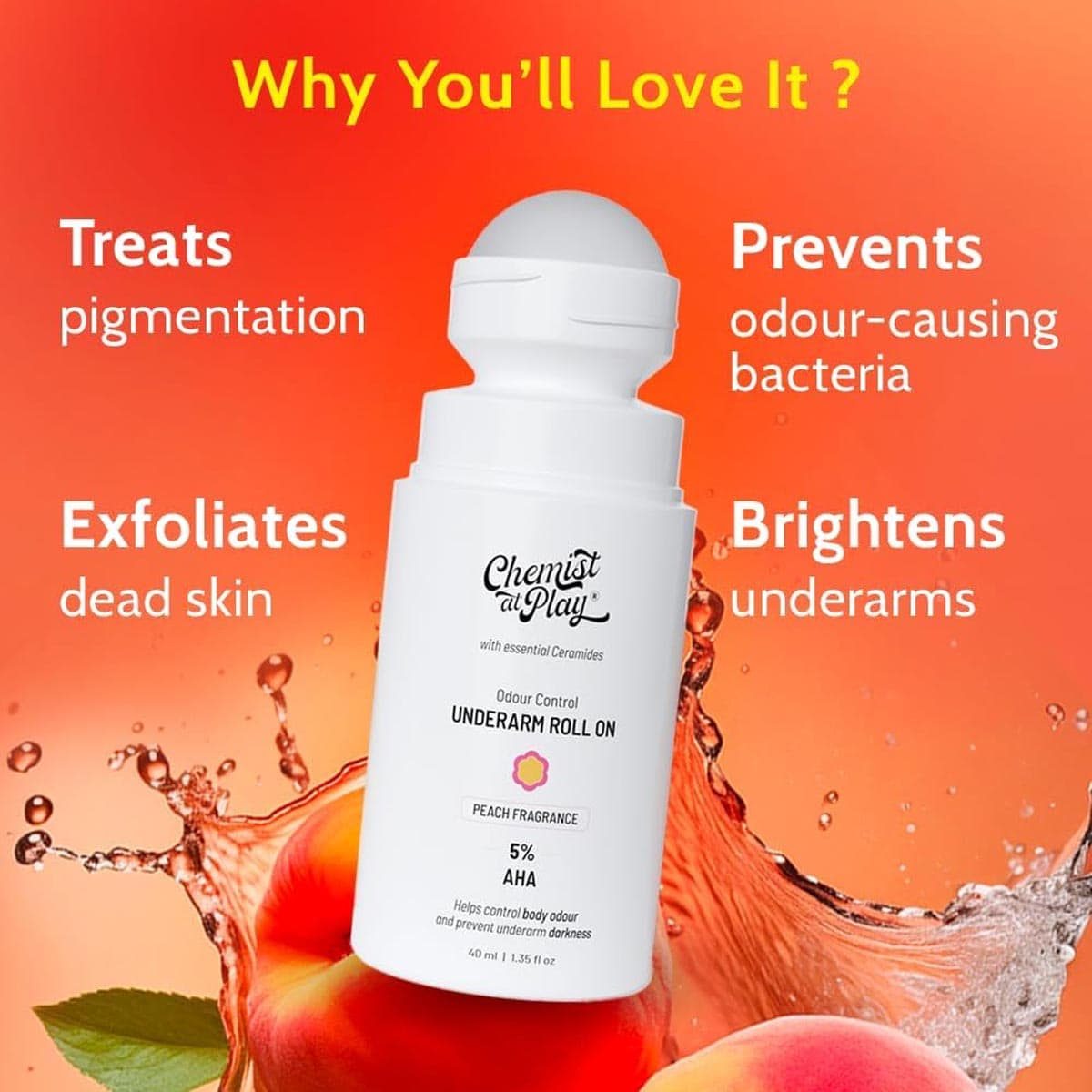 Chemist at Play 5% AHAs + Vitamin C Peach Fragrance Underarm Roll On