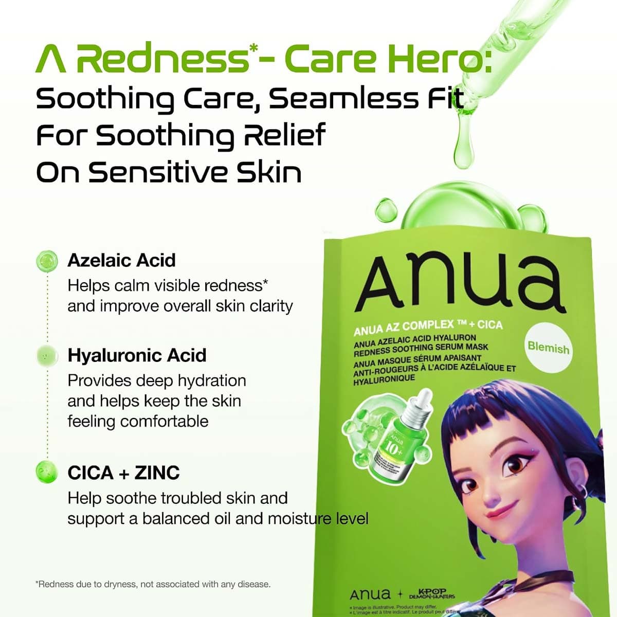 Anua K-Pop Demon Hunters Azelaic Acid Hyaluron Redness Soothing Serum Mask