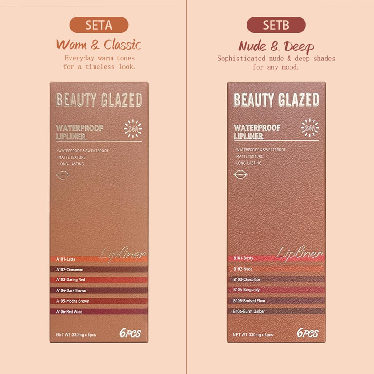 Beauty Glazed 6 Pcs Waterproof Lip Liner Set