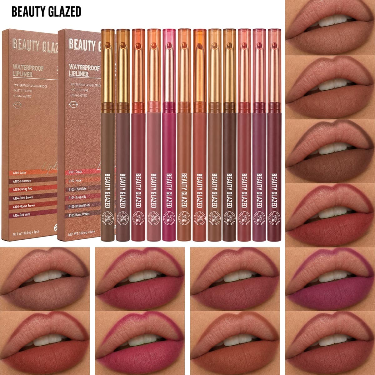 Beauty Glazed 6 Pcs Waterproof Lip Liner Set