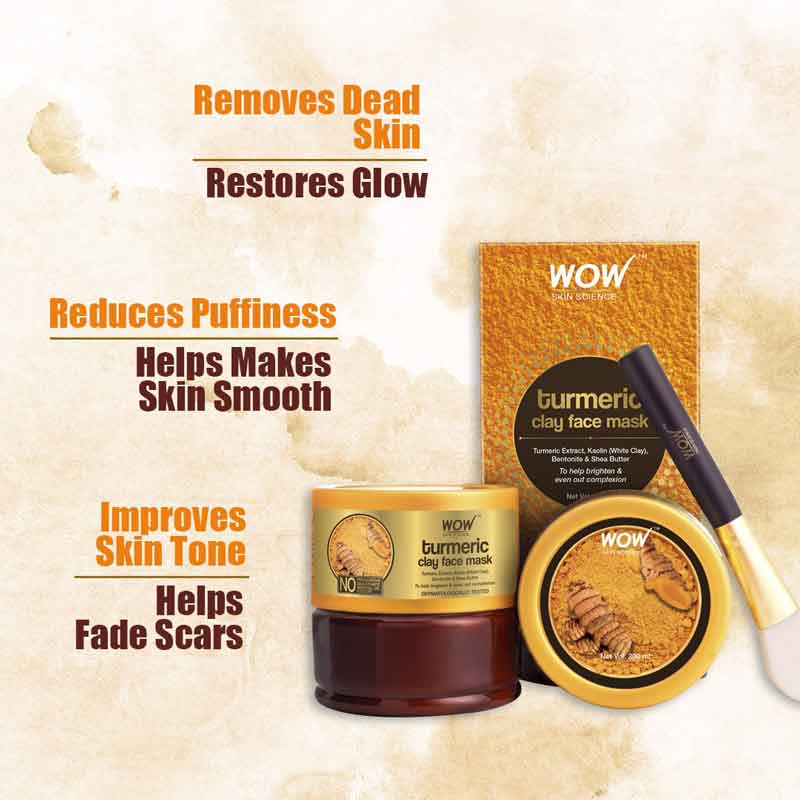WOW Turmeric Clay Face Mask For Helping To Brighten & Even Out Complexion - No Parabens, Sulphate, Mineral Oil & Color