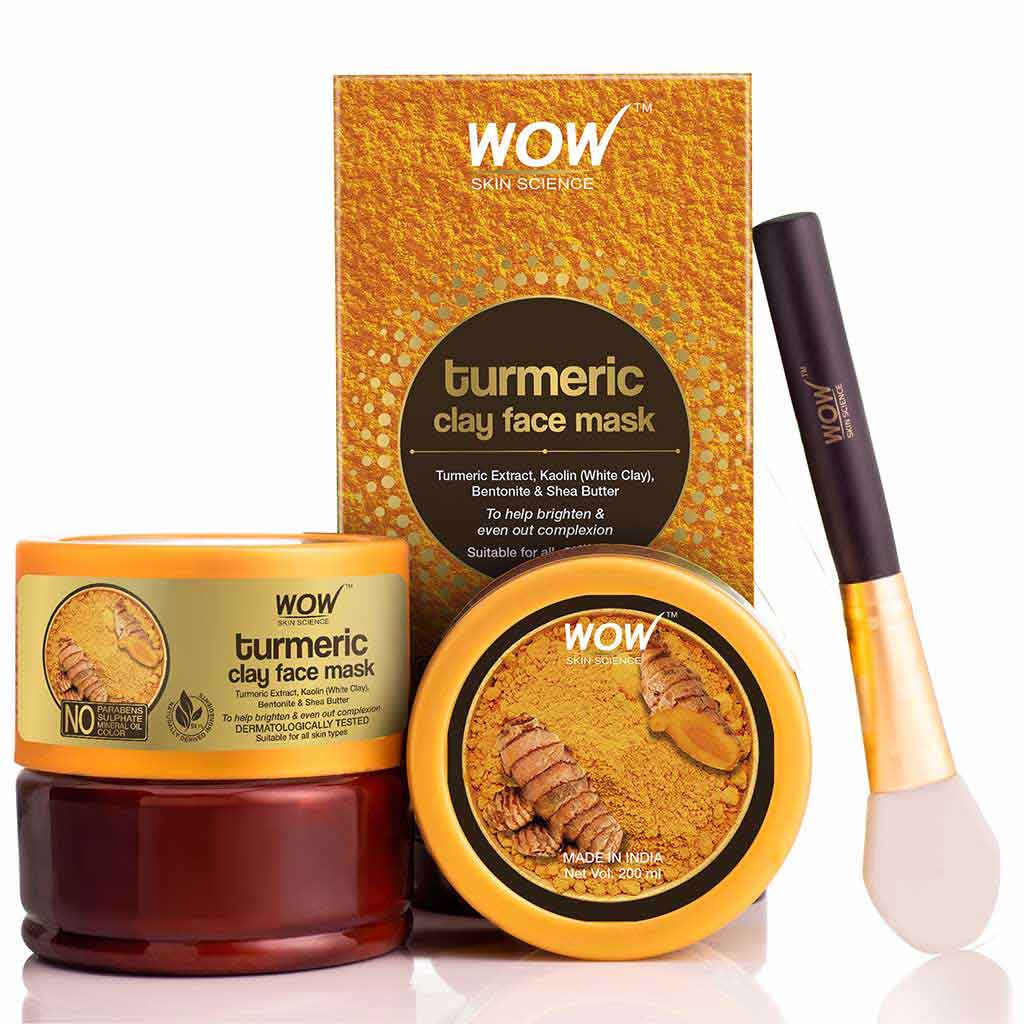 WOW Turmeric Clay Face Mask For Helping To Brighten & Even Out Complexion - No Parabens, Sulphate, Mineral Oil & Color